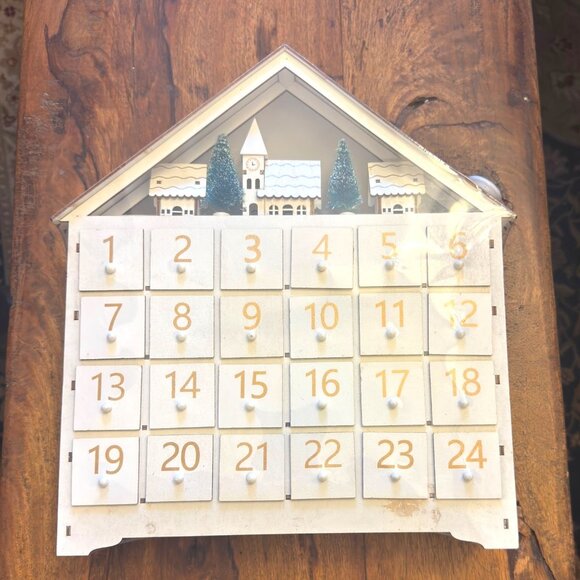 Wooden Light-Up House Advent Calendar With 24 Numbered Drawers & Festive LED Lig - Picture 2 of 7